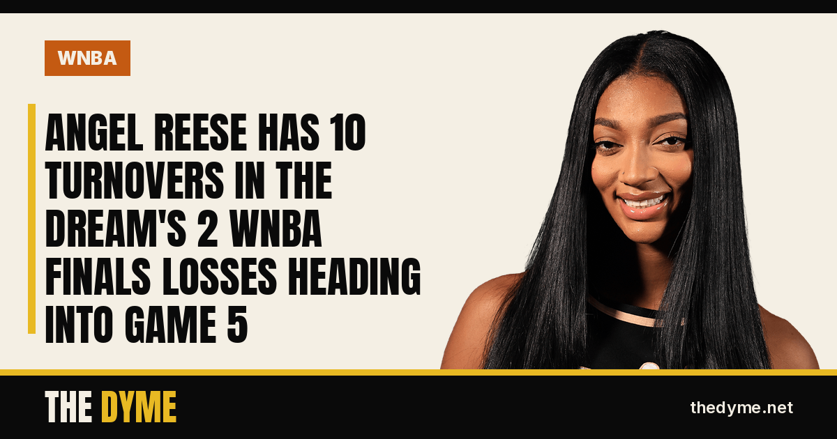 Dyme card with the headline: Angel Reese Has 10 Turnovers in the Dream's 2 WNBA Finals Losses Heading Into Game 5