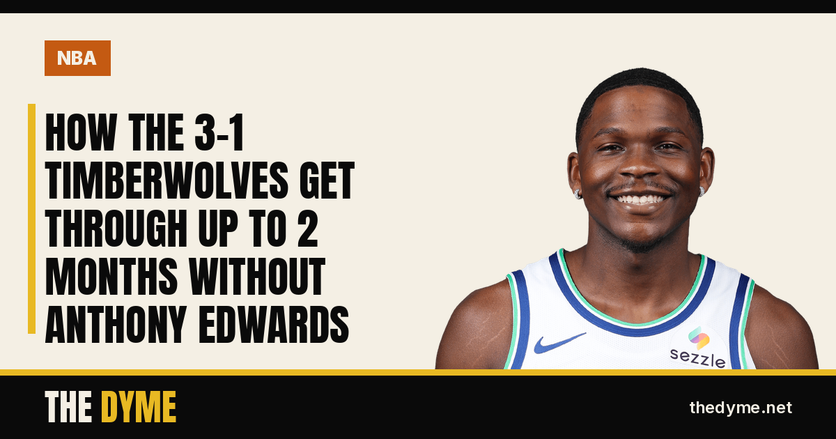 Dyme card with the headline: How the 3-1 Timberwolves Get Through Up to 2 Months Without Anthony Edwards